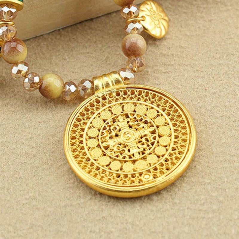 Tibetan Lotus Round Plate Golden Tiger Eye Beads Necklace Pendant - Image 13