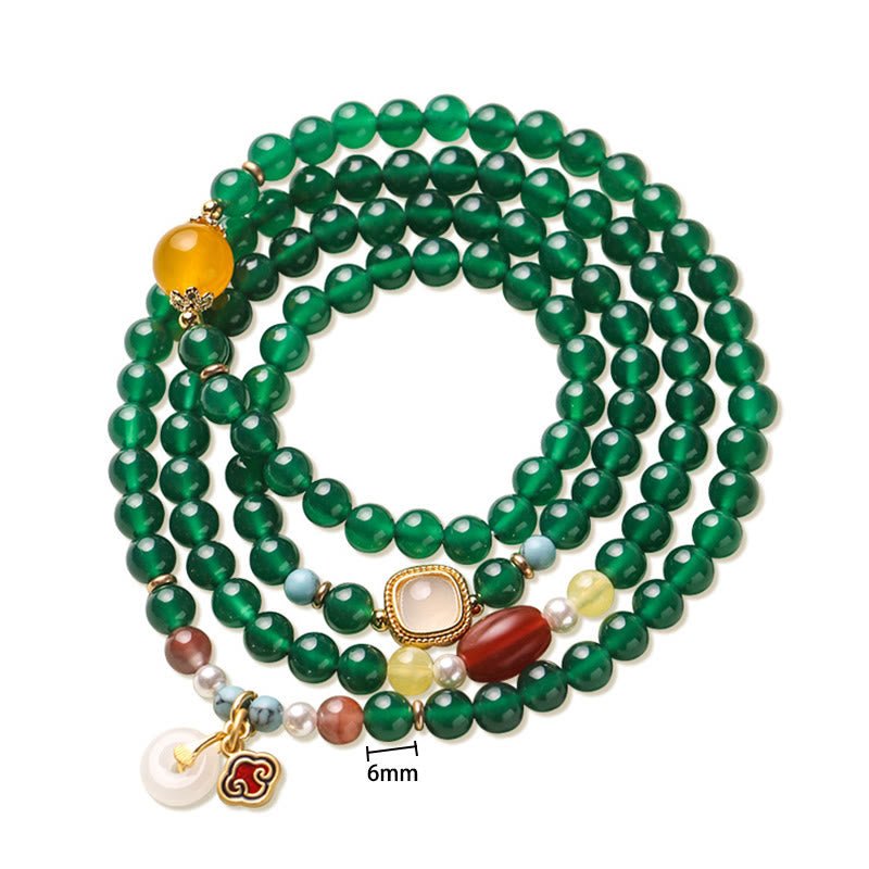 Green agate mala with peace buckle showing craftsmanship and quality of master-made Buddhist prayer beads