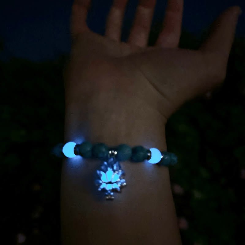 Tibetan Turquoise Glowstone Luminous Bead Lotus Protection Bracelet - Image 7