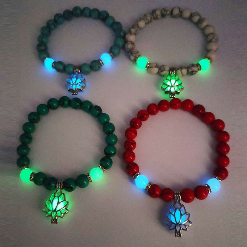Tibetan Turquoise Glowstone Luminous Bead Lotus Protection Bracelet - Image 35