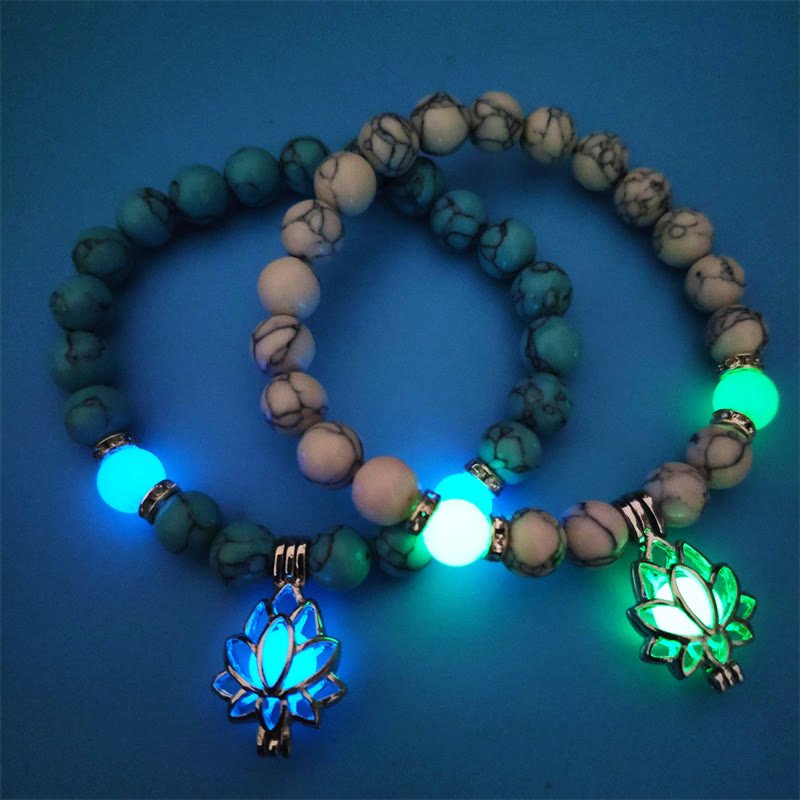 Tibetan Turquoise Glowstone Luminous Bead Lotus Protection Bracelet - Image 23