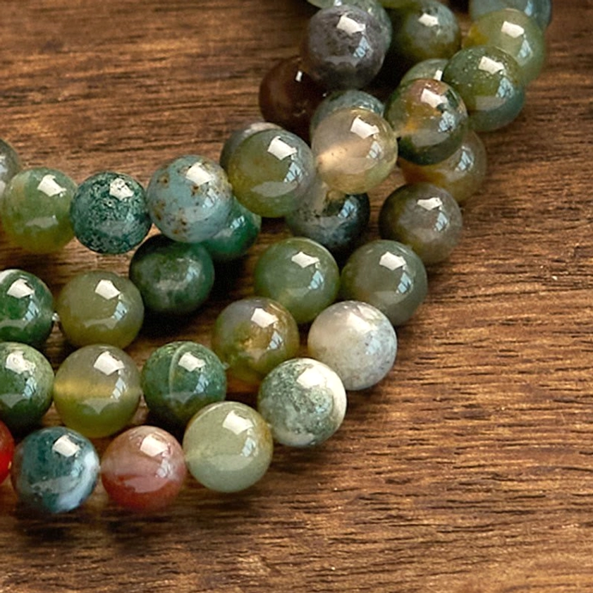 Complete 108 Indian agate mala bracelet with lotus charm pendant and metal spacer beads