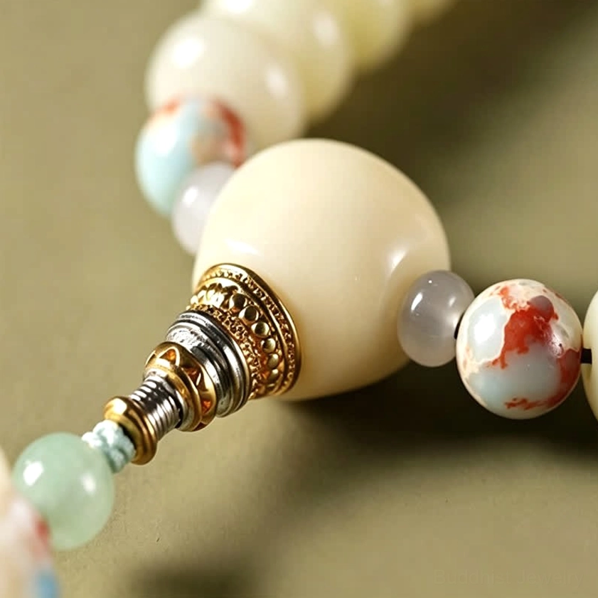 White bodhi seed 108 mala beads necklace with Tara Bodhisattva pendant for spiritual awakening and meditation