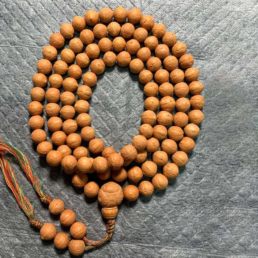 11mm Bodhi seed mala prayer beads bracelet with natural brown seeds and woven tassel