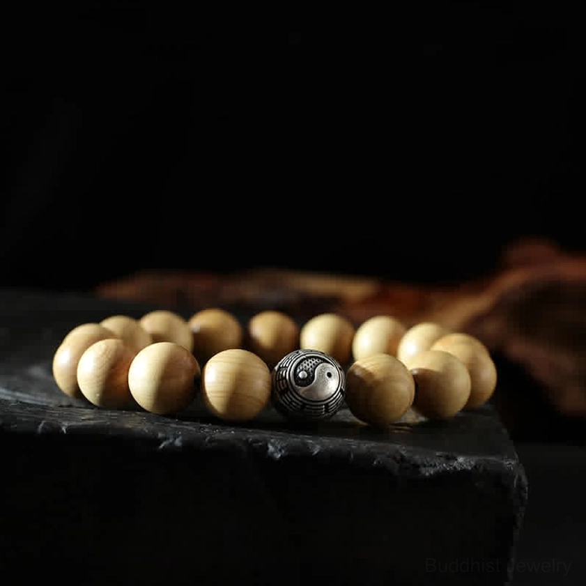 12mm yin yang Buddhist bracelet with large balance harmony beads for spiritual practice and protection