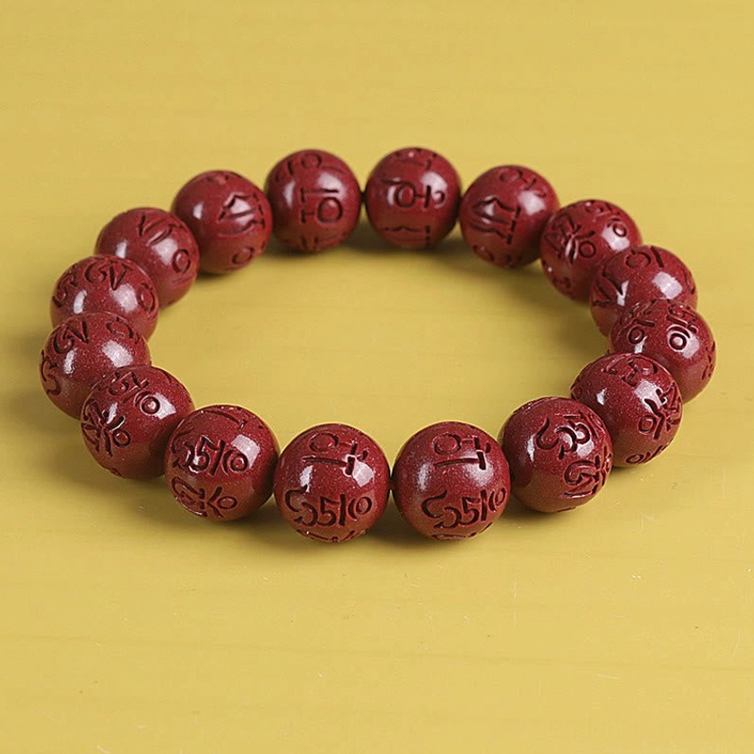 14mm om mani padme hum cinnabar bracelet with dual Pixiu wealth charm