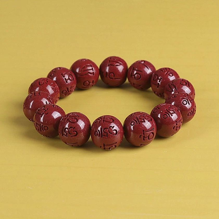 16mm om mani padme hum cinnabar bracelet with double Pixiu protective charms
