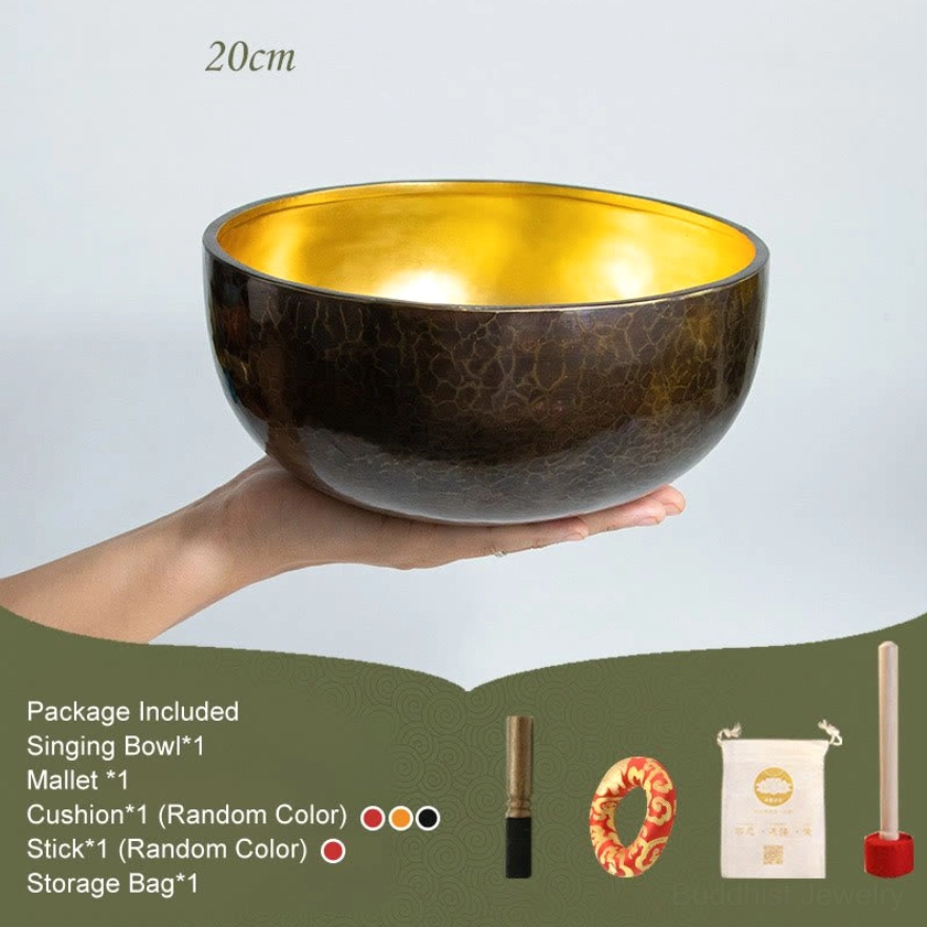 20cm professional copper singing bowl largest size polished golden interior overhead studio display