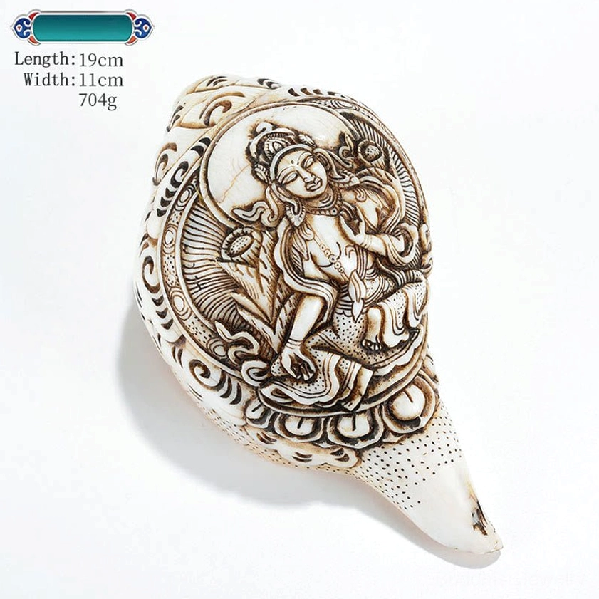 21 Tara Manifestations Hand-Carved Buddhist Conch Shell with Sacred Feminine Deity Engravings