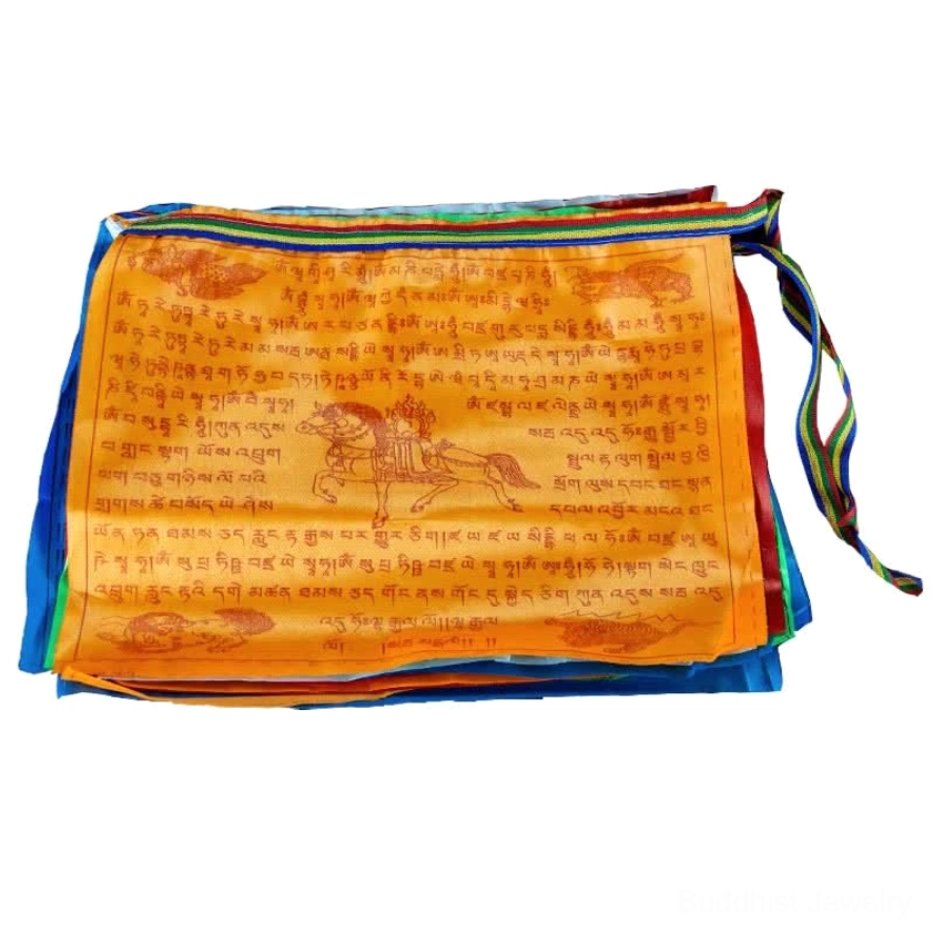 Full 23-foot Buddhist prayer flag string with 20 individual windhorse flags for comprehensive outdoor coverage