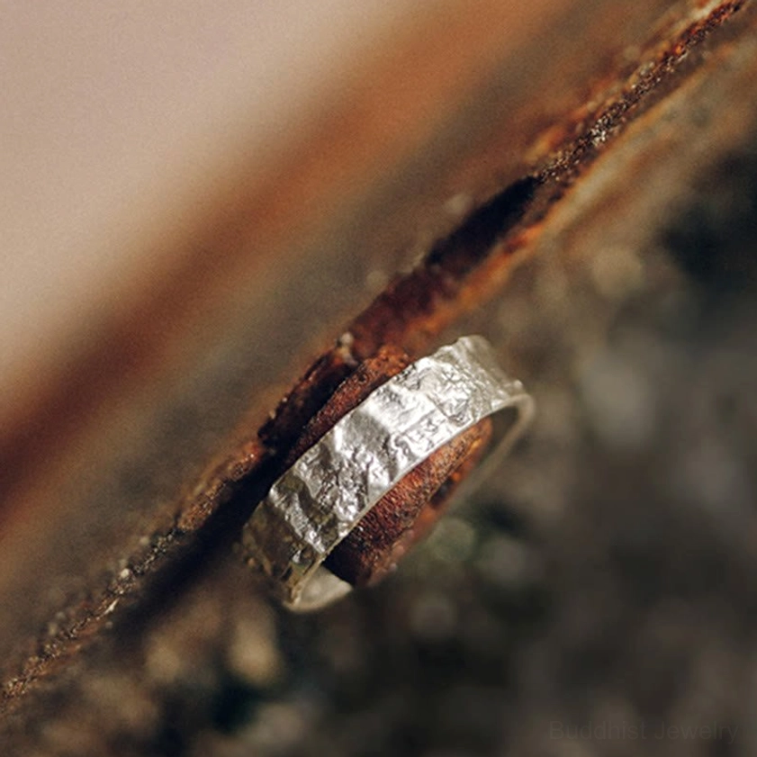 Handcrafted 5mm width sterling silver hammered ring with open adjustable band design