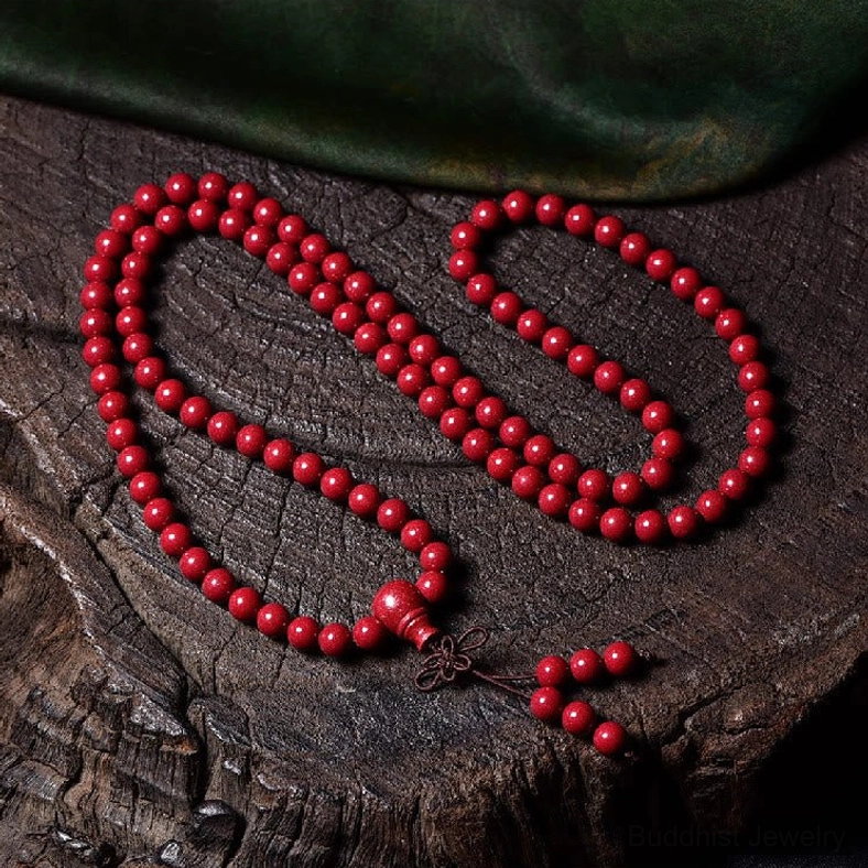 6mm round smooth cinnabar 108-bead mala bracelet - classic prayer beads for mindfulness
