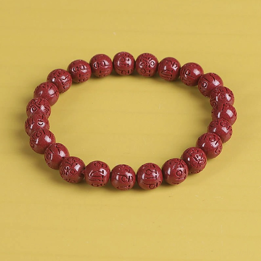 8mm cinnabar Pixiu bracelet with om mani padme hum mantra engraved beads