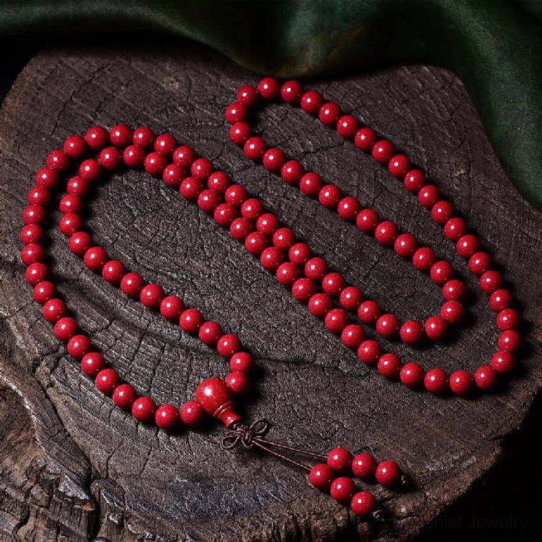8mm large round cinnabar 108-bead mala bracelet for deep meditation and spiritual practice