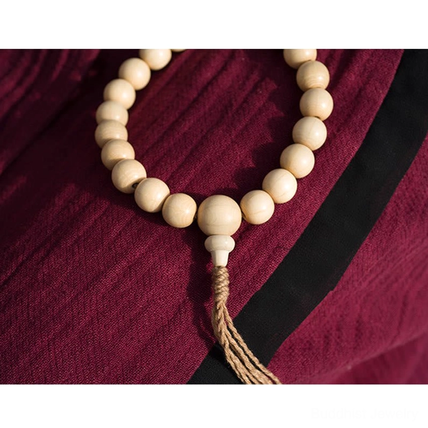 Abelia Biflora wood prayer mala bracelet with premium string construction for meditation and mindfulness