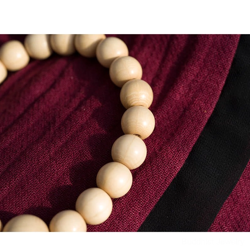 Abelia Biflora wood Buddhist mala bracelet showcasing handmade craftsmanship and authentic natural materials
