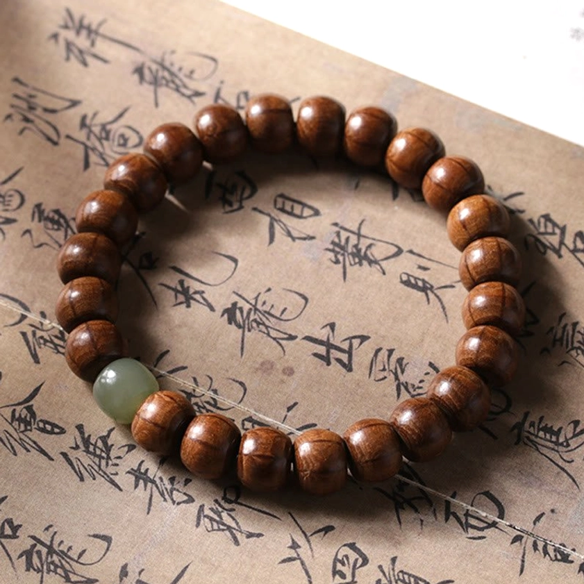Abelia wood hetian jade bamboo bead bracelet larger eight by ten millimeter beads for spiritual practice