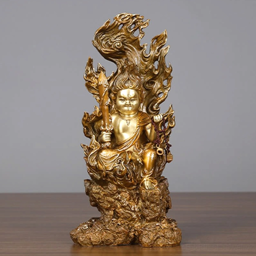 Acalanatha Buddha immovable one statue showing complete handmade craftsmanship and bronze patina finish