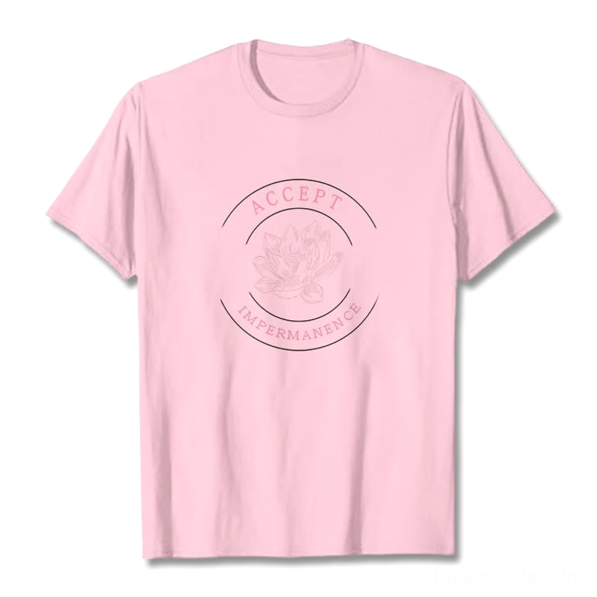 Light pink Buddhist lotus graphic t-shirt front flat lay cotton tee accept impermanence design