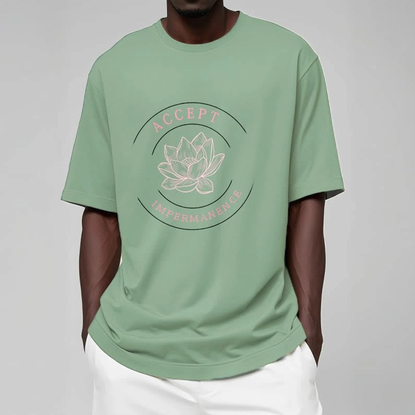 Buddhist t-shirt lifestyle wear model outdoor natural setting mindfulness casual graphic tee