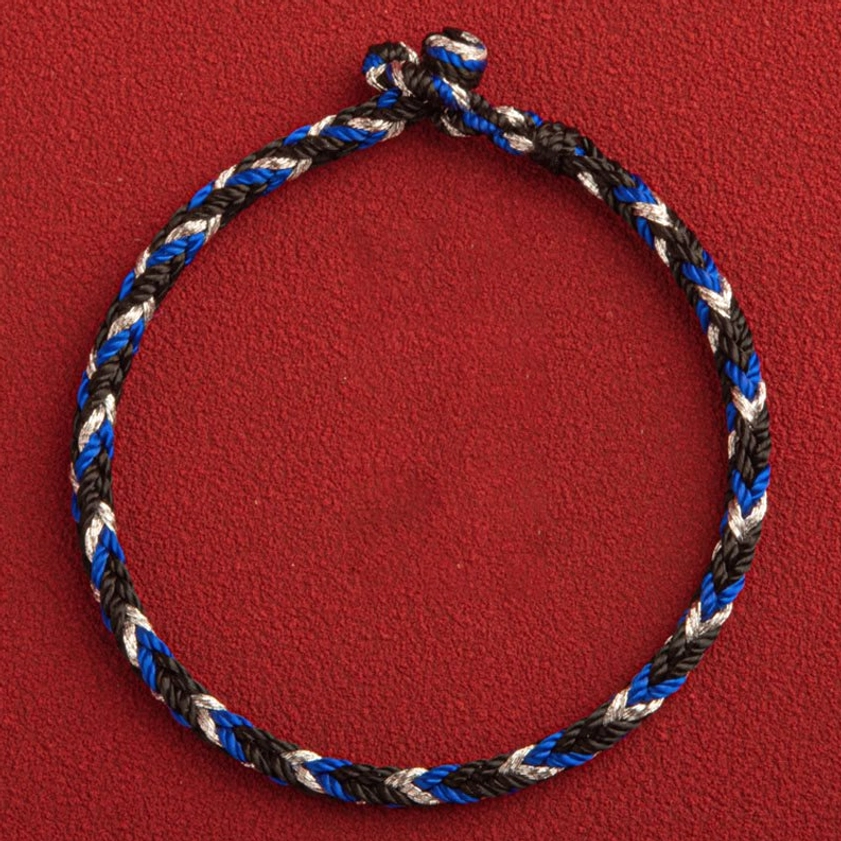 Adjustable Buddhist string bracelet with King Kong knot clasp in multiple wrist sizes