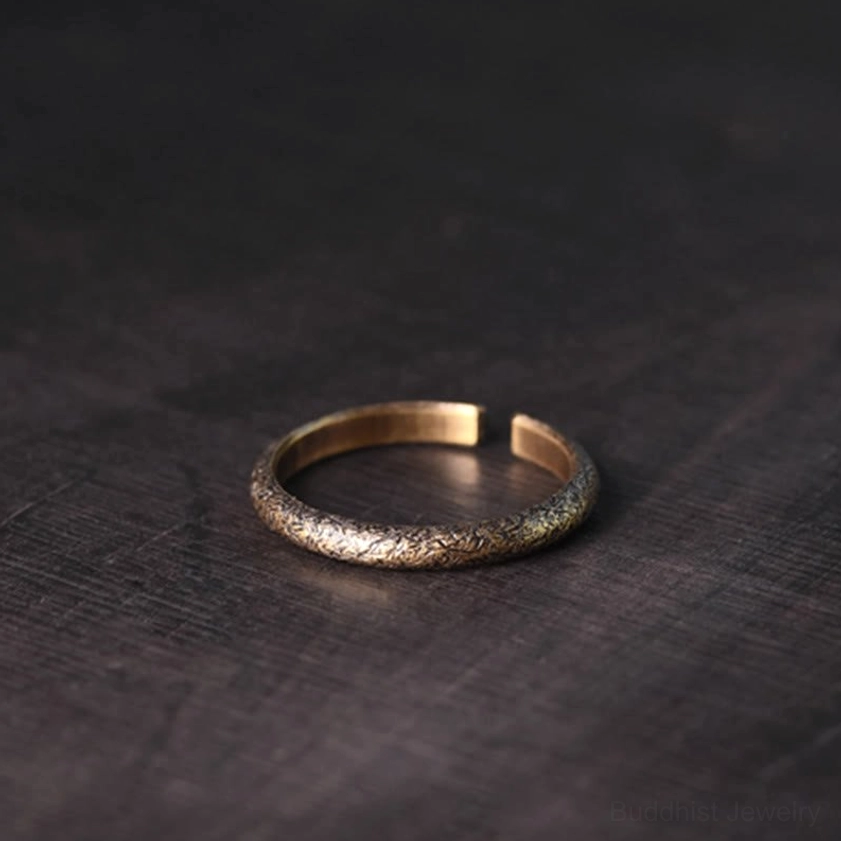 Adjustable vintage copper Buddhist rings for couples, symbol of harmony and spiritual connection