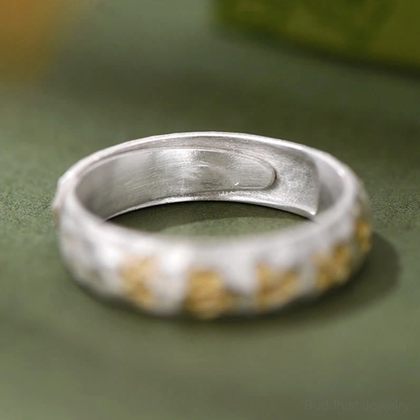 Adjustable open mantra ring top-down interior view displaying hammered surface and open sizing design