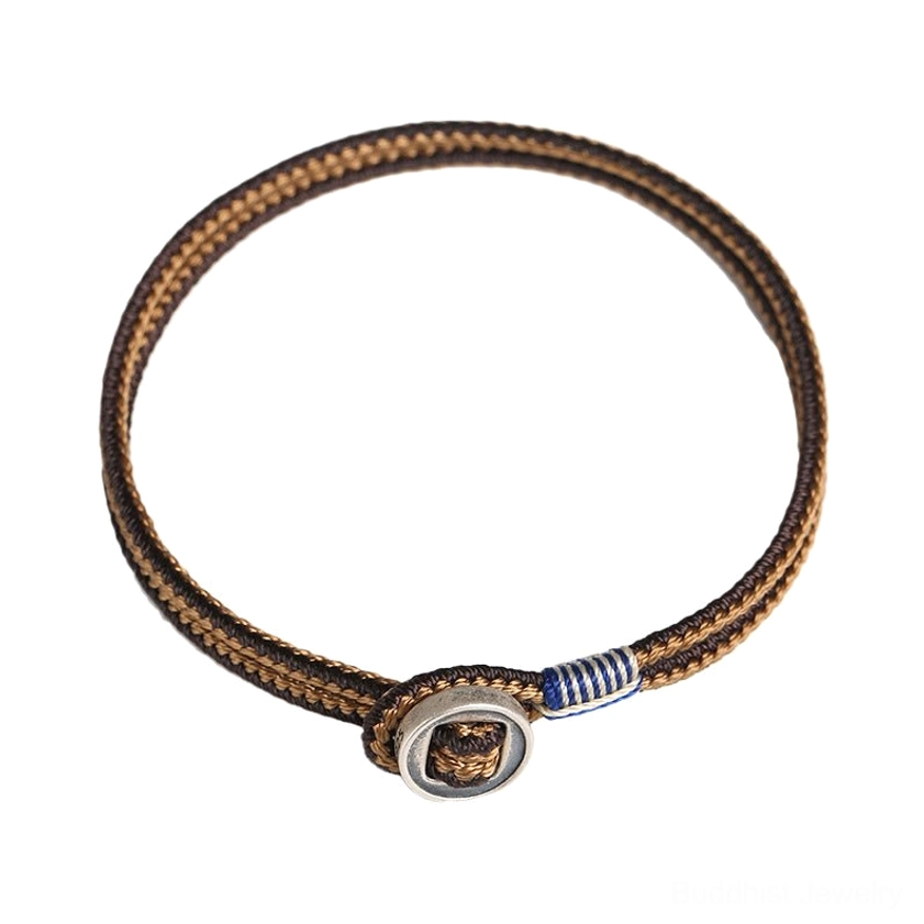 Adjustable sterling silver string bracelet with handwoven cord, perfect Buddhist talisman for protection and mindfulness