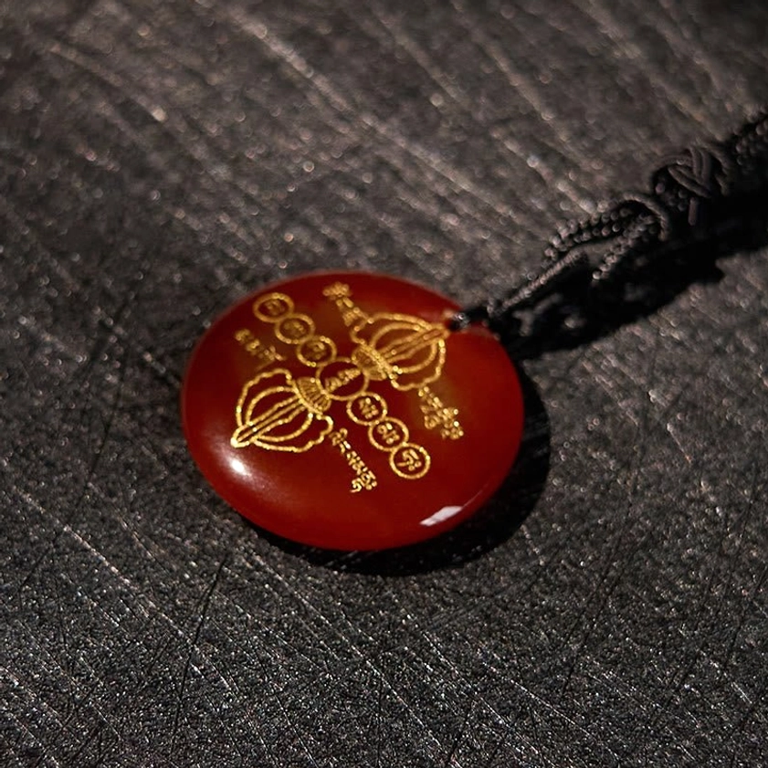 Agate Buddhist Pendant Necklace with Vajra Dorje Symbol - Grounding Stone Jewelry