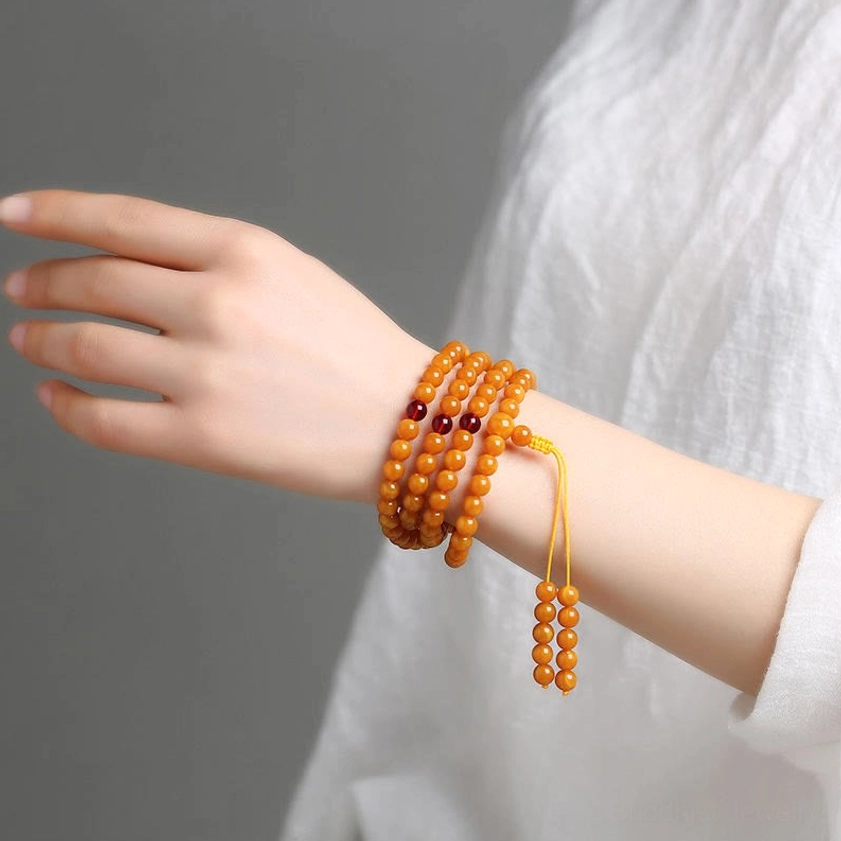 Handcrafted amber round bead mala 108 beads for Buddhist meditation and spiritual practice