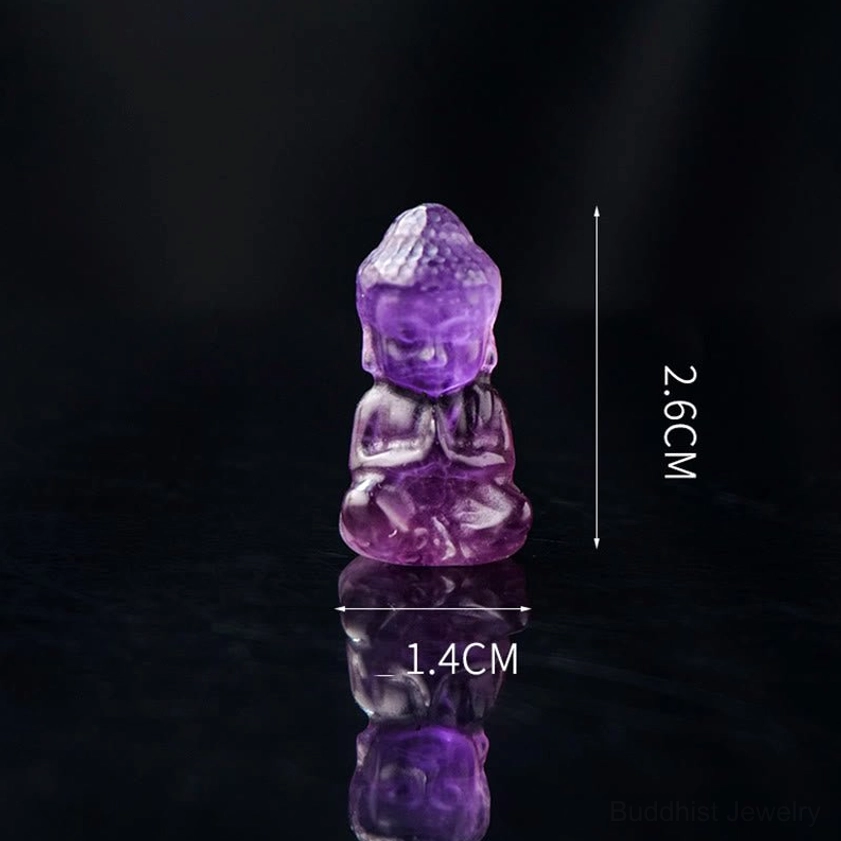 Amethyst Buddha crystal figurine side view - 1.4cm x 2.6cm polished purple stone pendant