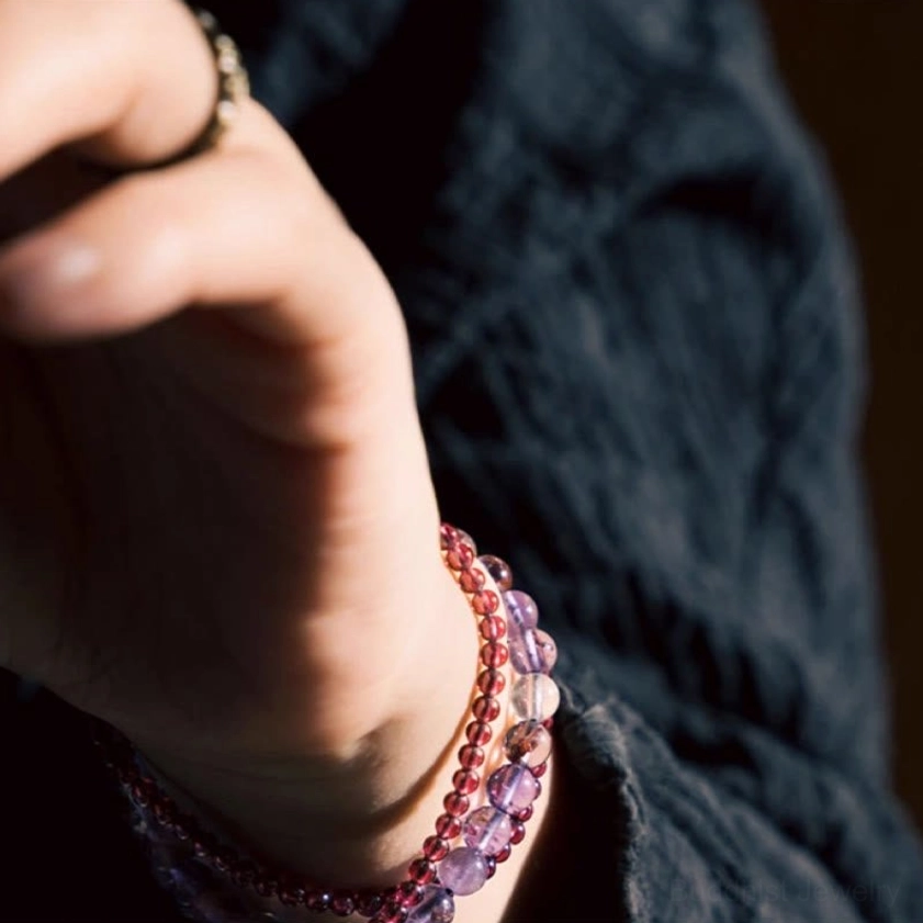 Handmade amethyst garnet bracelet for anxiety relief and inner peace, featuring 6mm purple amethyst and 4mm red garnet stones