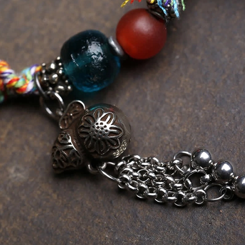 Handcrafted Amitabha Buddha braided rope bracelet with copper beads and protective cord, adjustable size 17-23cm