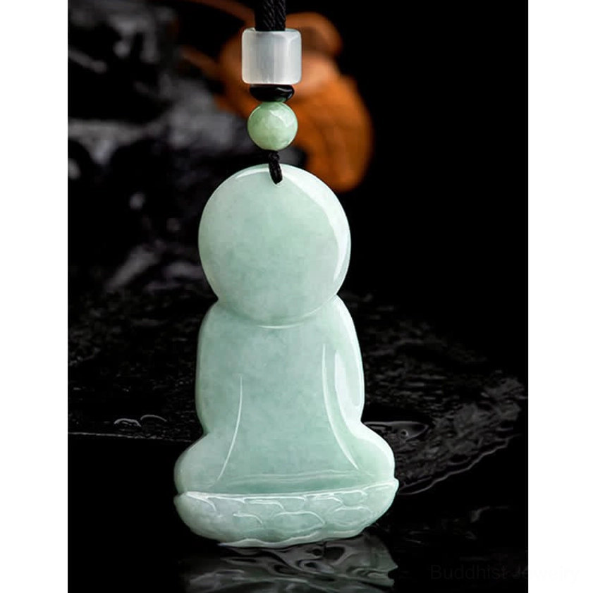 Amitabha Buddha jade necklace compassion serenity symbol, handmade Buddhist pendant for protection and mindfulness