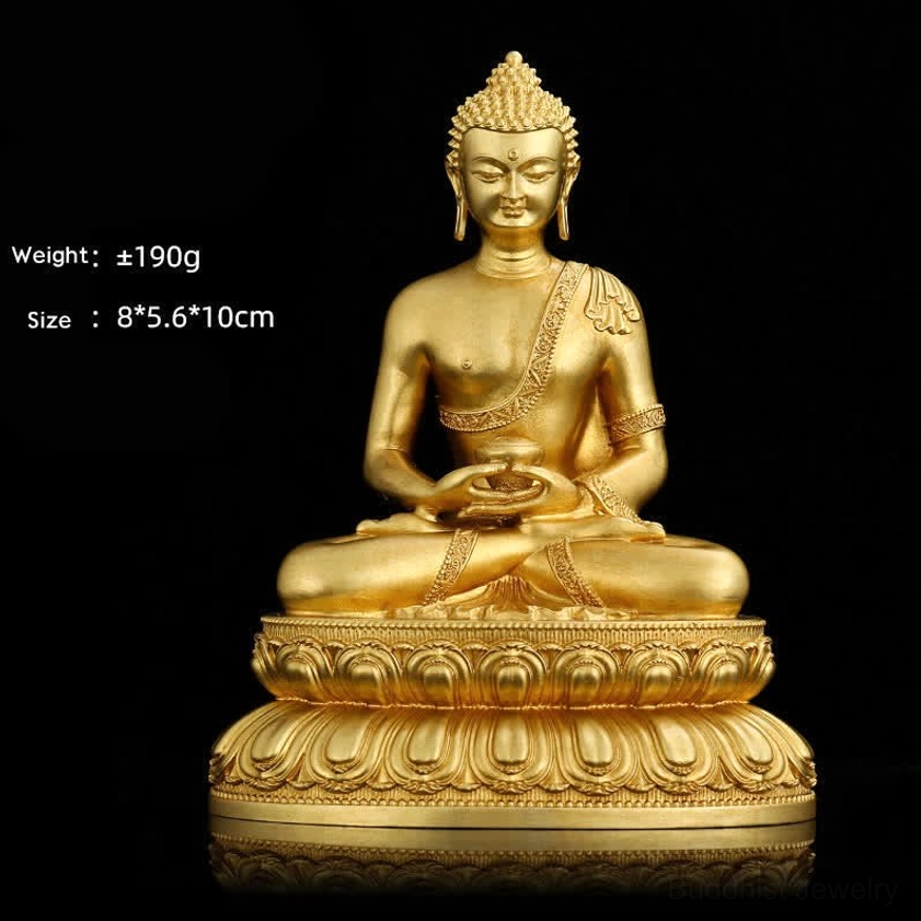 Amitabha Buddha hand-cast copper meditation statue with infinite light symbolism and lotus foundation