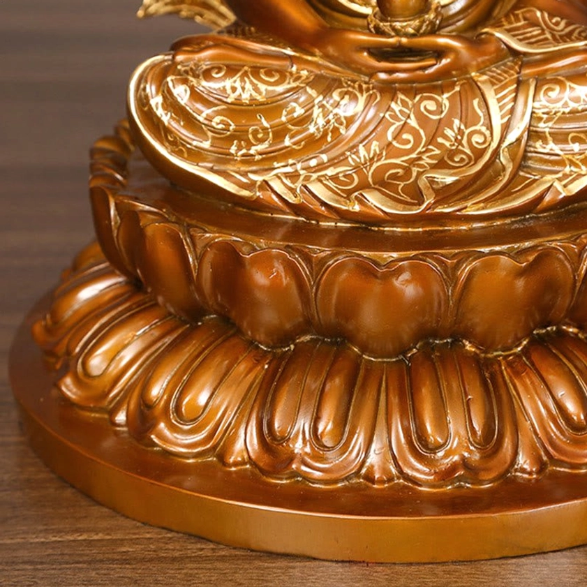 Amitabha Buddha copper statue top view - Showing lotus base and ornate backrest design from above perspective
