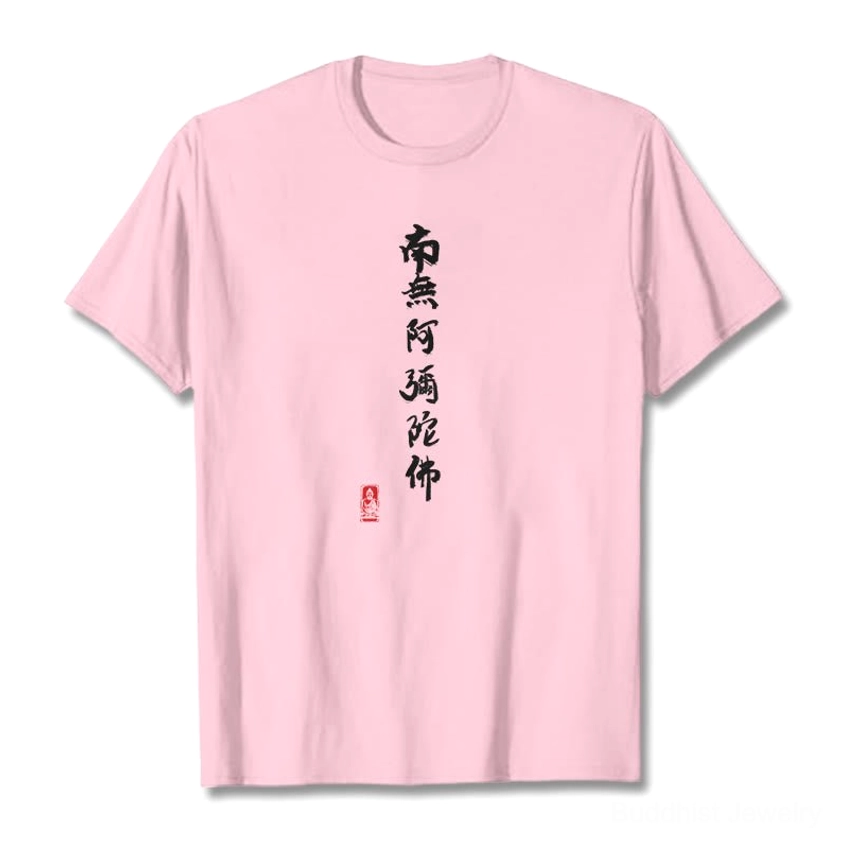 Size chart and fit guide for Amitabha Buddhist calligraphy t-shirt multiple sizes available