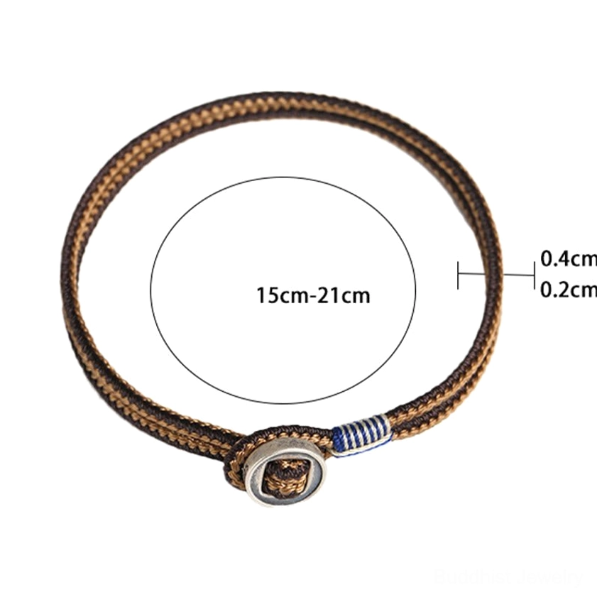 Artisan-made Buddhist string bracelet featuring 925 silver and premium woven cord with multiple size options