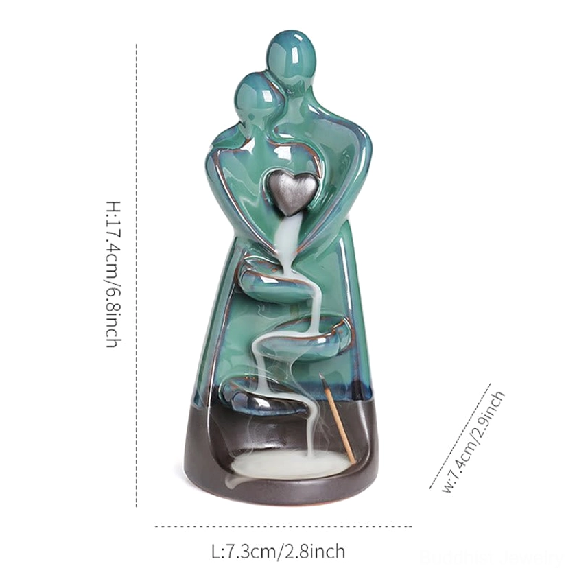 Artisan-crafted ceramic backflow incense burner promoting love harmony and spiritual peace