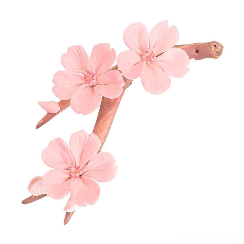 Artisan-crafted ceramic plum blossom incense holder with authentic wood-textured base and hand-painted details