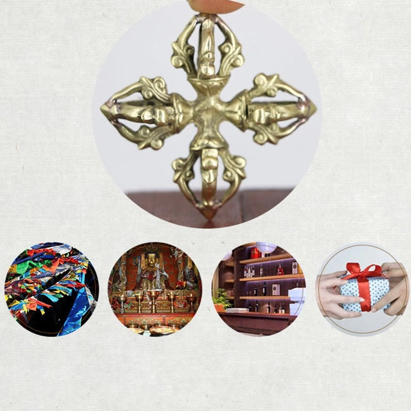 Copper double dorje vajra artisan crafted showing natural patina and authentic metal finish