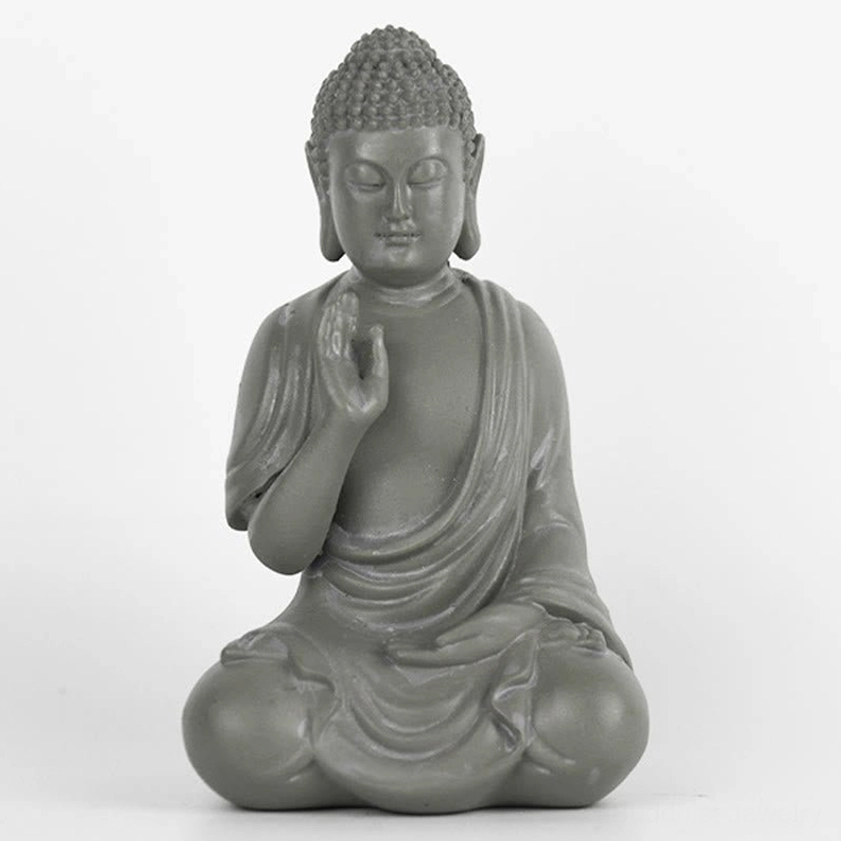 Artisan handmade Buddha statue showcasing authentic craftsmanship in eco-friendly resin with natural color variations