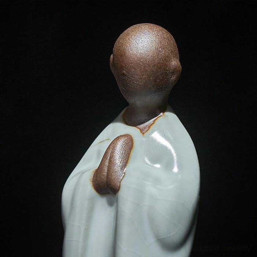Artisan handmade ceramic meditation monk figure for spiritual home altar display