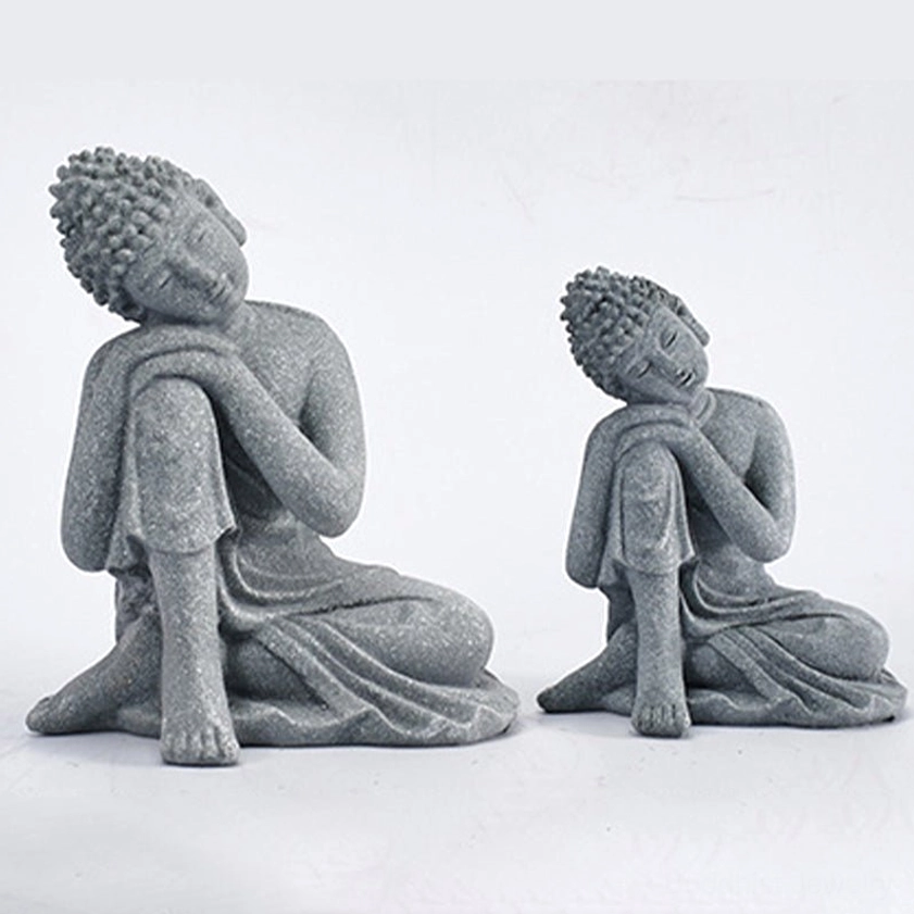 Artisan-crafted meditation Buddha statue in warm grey sandstone, handmade for authentic spiritual and wellness decoration
