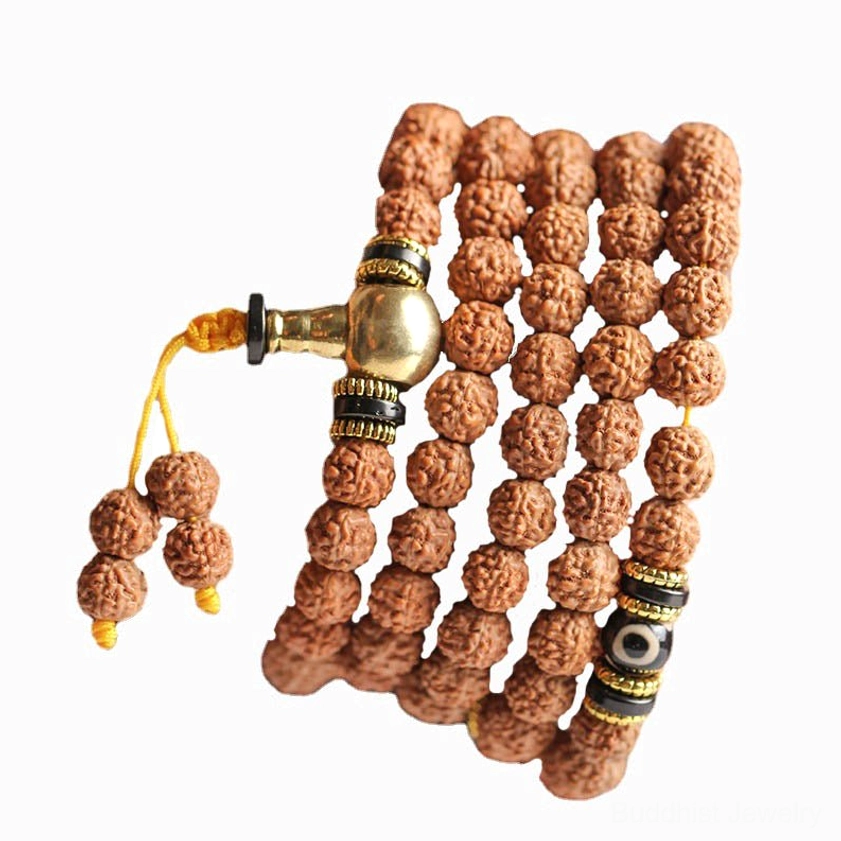 Authentic Handmade Bodhi Seed and Rudraksha Prayer Mala with Protective Dzi Beads
