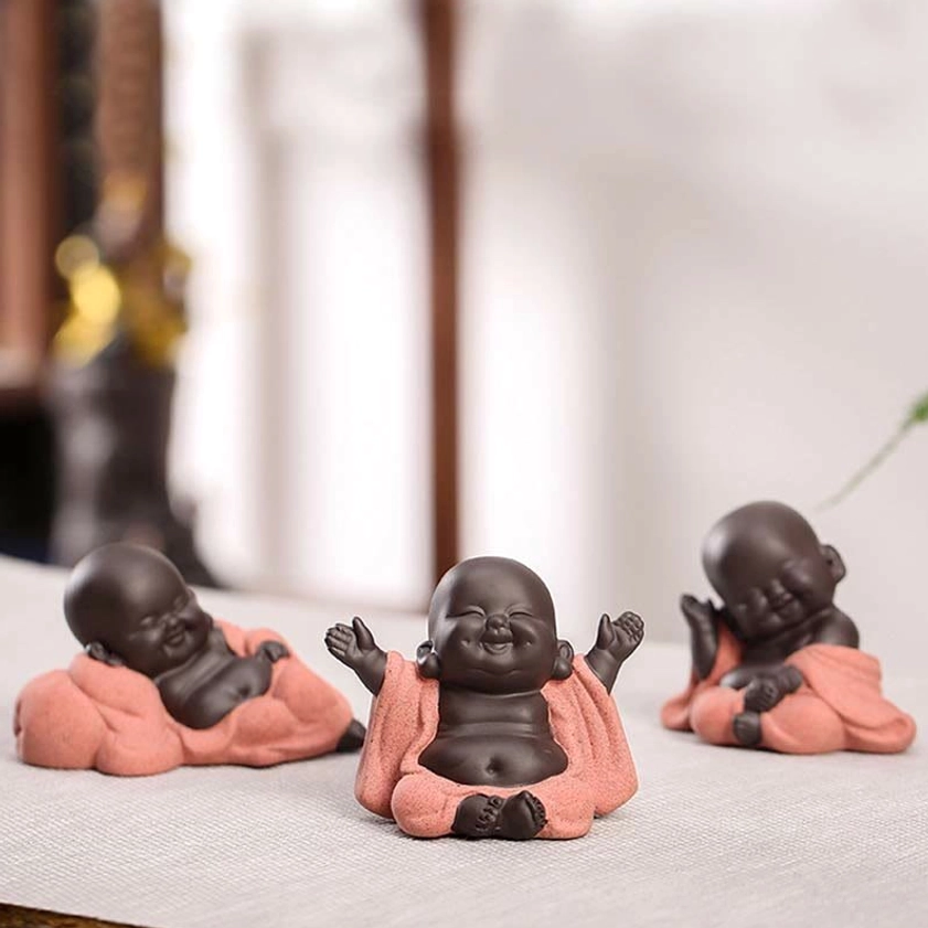 Authentic Buddhist Budai Maitreya laughing Buddha statue, natural purple clay spiritual companion for inner peace
