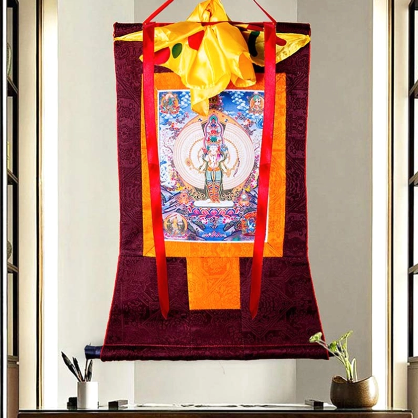 Authentic Tibetan Buddhist thangka wall scroll with Avalokitesvara bodhisattva sacred art meditation tool