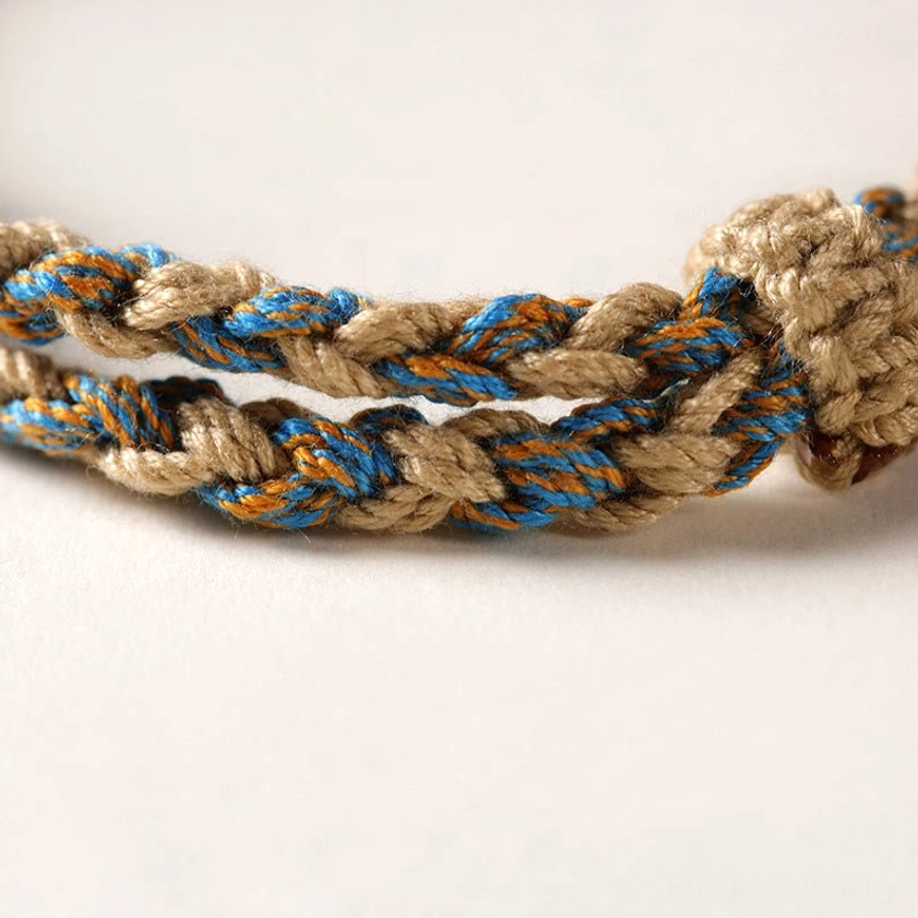 Authentic dzi bead bracelet with premium braided cotton rope and natural stone beads for prosperity and healing