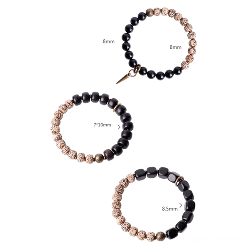 Authentic handmade bodhi seed obsidian ebony wood Buddhist bracelet sacred beads