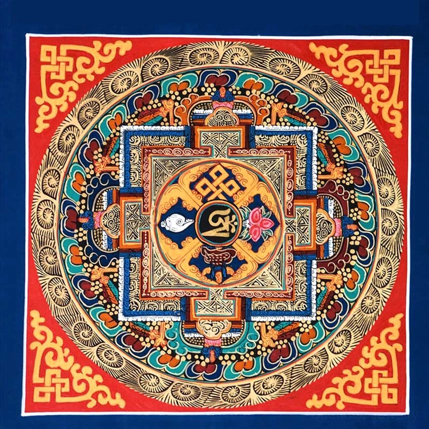 Authentic handmade Buddhist thangka painting featuring traditional Tibetan Buddhist spiritual artwork and symbolism